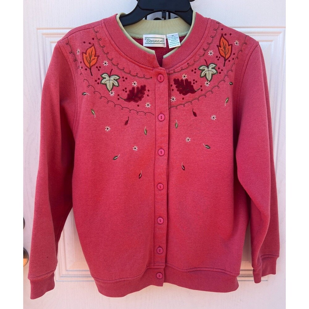 Vtg Shenanigans Embroidered Fall Leaves Cardigan Sweatshirt Grandma Cottage Med